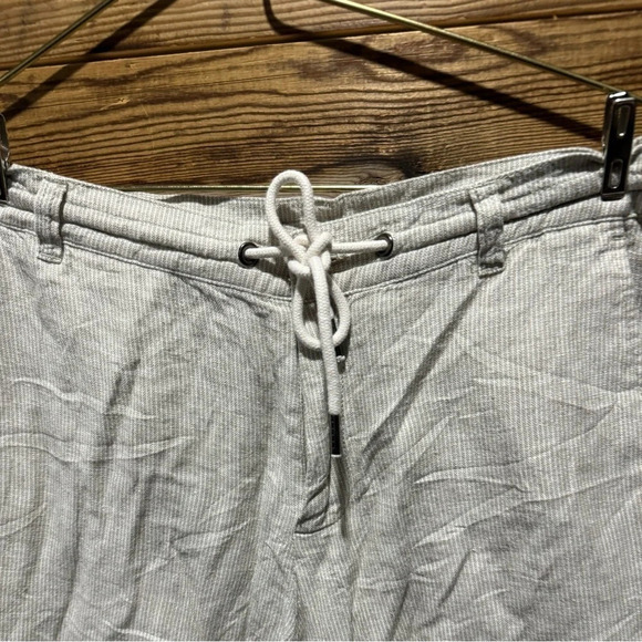 Calvin Klein linen blend shorts US30 drawstring pockets beige greem stripes airy - Picture 2 of 5